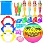 Tinkletoy 18 Pcs Diving Pool Toys for Kids Ages 3-12 Set with Storage Bag,Pool Games Summer Swim Water Sinking Mermaid Toys