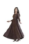 Trending & Pretty Long Gown with Beautiful Front Mirror Embroidery and Floral Print for Women's and Girls (Medium, Brown)