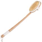 rengöra Long Handle Back Scrubber for Shower - Natural Boar Bristle Body Brush for Effective Dry Brushing and Bath - Ergonomic Wooden Handle with Removable Brush Head for Full Body Scrubbing