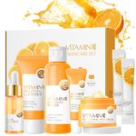 wimony Vitamin C Serum Skin Care Sets for Women Teenage Girls,Facial Kit,Includes Cleanser, Face Serum,Cream,Toner, Eye Cream,Frozen Film- Anti-Aging Daily Skin Care for All Skin Types(7 Pieces)