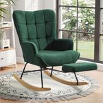 Ckaff Rocking Chair with Footrest, Rocking Chair Teddy Upholstered Comfy Glider Rocker with High Backrest Armchair Padded Seat, Accent Side Chair for Living Room Bedroom Offices, Grey