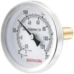 GOATACURA Hot Water Bimetal Thermometer, 2-1/2" Dial Size, 1-3/4" Lead-Free Brass Stem, 1/2" NPT Back Mount, 0-250 Deg F/-20-120 Deg C, 2% Accuracy