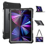 ShellBox Case New iPad Pro 11 inch 2020&2021 Waterproof Case, Full-Body Heavy Duty Shockproof Protective Cover with Kickstand Built-in Screen Protector Pencil Holder Shoulder Strap (Black)