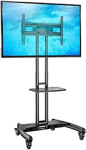 Store2508 Adjustable Height Movable Metal TV Trolley/Stand/Mount with Wheels for 32”-70” TVs, Black