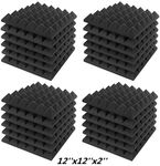 JBER Acoustic Sound Foam Panels, 24 Pack 2" X 12" X 12" Charcoal Soundproofing Treatment Studio Wall Padding Sound Absorbing Fireproof Pyramid