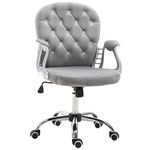 Vinsetto Velvet Vanity Office Chair, Button Tufted Swivel Chair with Adjustable Height, Padded Armrests and Tilt Function, Grey