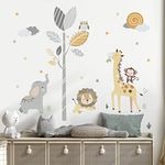 decalmile Safari Animals Tree Wall Stickers Jungle Elephant Lion Giraffe Wall Decals Baby Nursery Kids Room Living Room Wall Decor