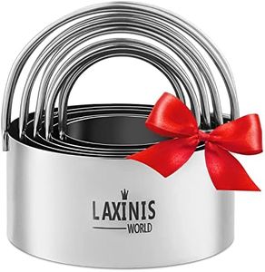 Laxinis World Biscuit Cutter Set, 5 Pieces Round Cookies Cutters with Handle, 18/8 Stainless Steel Graduated Circle Pastry and Dough Cutters