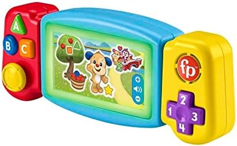 Fisher-Price Ríe y Aprende Videoconsola Gira y aprende, Juguete Interactivo de Aprendizaje con Luces y Sonidos, bebés +9 Meses, versión español + portugués + Italiano + inglés (HNL52)
