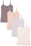 Amazon Essentials Women's Slim-Fit Camisole, Pack of 4, Camel/Chocolate/Light Beige/Lilac, M