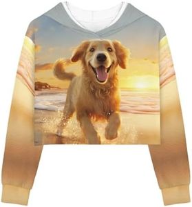 Hinthetall Kids Girls Crop Top Hoodie 5-14 Fashion Cropped Sweatshirts Casual Long Sleeve Pullover Shirt, 0 Cute Dog, 11-12 Years