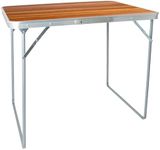 Harbour Housewares Folding Metal Camping Table - Wood - 80cm x 60cm - Small Portable Outdoor Foldable Trestle Tables for BBQ, Garden Dining, Picnic