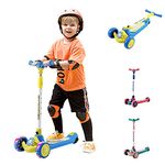 KIDS WONDER Kick Scooter for Kids with Light Up Wheels & 6-Level Adjustable Handlebar & Foldable Design & Extra-Wide Deck 3-14 Years Old (Blue)