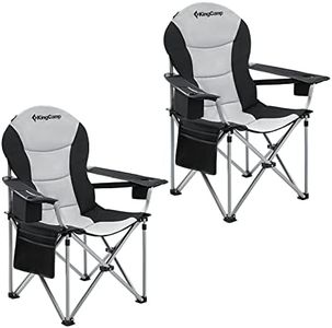 KingCamp Folding Camping Chair 250kg XXL Ergonomic Heavy Duty Camping Chair with Adjustable Lumbar Support & Cooler Bag & Armrests, Camping Chairs for Adults for Garden Fishing Beach Festival Outdoor