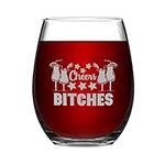 Cheers Bitches Wine Glasses Funny Stemless Wine Glass Laser Engraved Whiskey Glass Shot Glass Unique Novelty Idea for Him, Her, Mom, Wife, Boss, Sister, BFF, Birthday Gifts, 15 oz