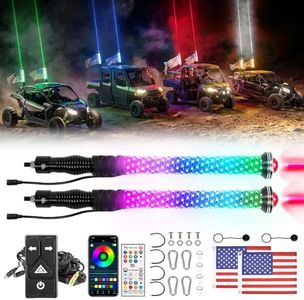KEMIMOTO 2-in-1 2pc 2ft whipless Fat Whip Lights, Alien Lights with Integrated Rocker Switch, Remote & APP Control, 360° Spiral Multi-Color Alien Scratch-Resistant LED Whip Lights for SXS UTV