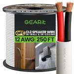 GearIT 12/2 Speaker Wire (250 Feet) 12AWG Gauge - in Wall Audio Speaker Wire Cable / CL2 Rated / 2 Conductors - OFC Oxygen-Free Copper, White 250ft