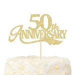 LOVENJOY 50th Anniversary Cake Topper Gold Glitter for 50 Years Wedding Anniversary Decoration