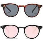 Pro Acme Trendy Polarized Sunglasses for Women Men Retro Small Round Sunglasse 2 Pack(Leopard Gray + Black Gray pink)