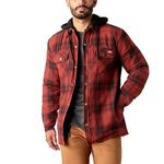 Dickies Men's Water Repellent Flannel Hooded Shirt Jacket, Brick Black Ombre Plaid, X-Large