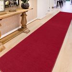 Machine Washable Modern Solid Design Non-Slip Rubberback 2x12 Traditional Runner Rug for Hallway, Kitchen, Bedroom, Living Room, 1'10" x 12', Red