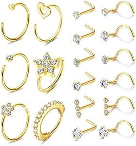 Sanfenly 20G Stainless Steel Nose Rings Hoops for Women Men Paved CZ Flower Nose Piercing Jewellery Screw L Shaped Nose Studs Set