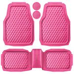 CAR PASS Heavy Duty Rubber Barbie Pink Car Floor Mats, Deep Dish All-Weather Full Set Durable Anti-Slip 3D Rhombus Waterproof Trim to Fit Liner Universal Fit Automotive,Sedan,SUV,Truck, 3 Pcs Hot Pink