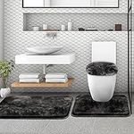 McEu Bath Mat, Luxury Bathroom Mat Sets 3 Piece, Machine Washable Non Slip Bathroom Rug Super Absorbent Anti Mould Bath Rug Tie-dye Black, Pedestal Mat Toilet Lid Cover for Bathroom