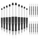 TIESOME 10 Pcs Plastic Beadable Pen, Bead Ballpoint Pen with 10 Refills Assorted Bead Pen for DIY Black Ink Rollerball Pen for Kids Students Gift Office School Supplies