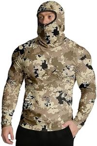 Hooded Sun Shirts for Men - Fishing Hoodies for Men with Hood & Face Mask & Thumb Hole Camouflage Print Long Sleeve UV Protection Shirt Men Breathable Rash Guard Shirt - Hiking,Fishing,Camping,Travel