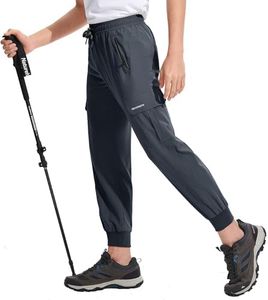 DEVOROPA Boys Joggers Lightweight Hiking Cargo Pants Water Resistant UPF 50+ Quick Dry Youth Kids Athletic Running Pants Dark Gray L