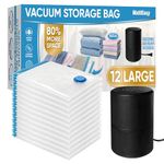 MattEasy Vacuum Storage Bags with Electric Air Pump, 12 Large (33.5x21.7in), Space Saver Bags with Pump, Storage Vacuum Sealed Bags for Clothes, Comforters, Blankets, Bedding