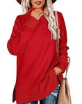 Aokosor Women Jumper Turtle Neck Tops for Ladies Ribbed Sweater Split Tunic Red Size 18-20