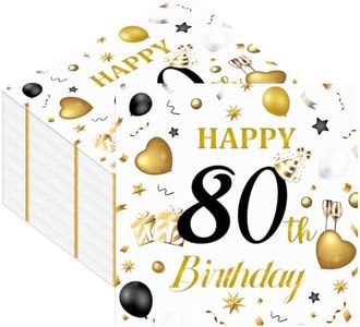 50pcs 80th Birthday Paper Napkins, White and Gold Happy Birthday Napkins Disposable Luncheon Cocktail Party Paper Beverage Napkin for Anniversary Birthday's Party Decorations, 13 x 13 Inches