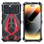 For iPhone 14 Pro Max Case, 6.7'' - Shockproof, Military-Grade, Heavy Duty Protection, Full-Body Rugged Cover for iPhone 14 Pro Max with Tempered Glass Screen Protector Metal Silicone Armor, Black Red