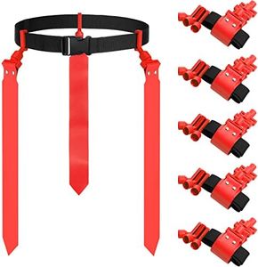 Junkin 6 Players Flag Football Belts and Flags Set Adjustable Football Belt for Youths Kids Teens Adults Training Equipment, Red