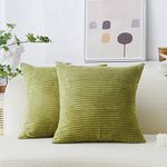 Home Brilliant Green Cushion Covers 45 x 45 Decorative Throw Pillows for Sofa Spring Decorations Striped Velvet Corduroy Cushion Cover for Couch, 45x45 cm, 18 inch, Set of 2, Grass Green