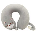 Baby Bucket Neck Support Travel Pillow for Kids Cute Cartoon Memory Foam Stuffed U-Shaped Travel Plush Pillow -(Grey Kitten)