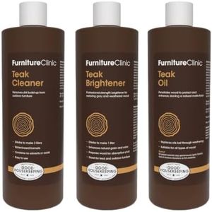 Furniture Clinic Teak Care Kit | For Teak Outdoor Wood Patio Furniture | Clean, Brighten, Nourish, and Protect Treated and Untreated Wood | Contains Cleaner, Brightener, & Oil
