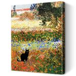 Bttwkco Garden in Bloom by Vincent Van Gogh Black Cat Canvas Wall Art, Cats in Famous Paintings Framed, Cat Bathroom Decor Framed