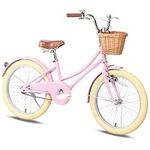 Glerc 20 Inch Kids Girls Bike for 6 7 8 9 10 Years Old Little Girls Retro Vintage Style Bicycles with Basket,Stabilisers and Bell,Color Pink