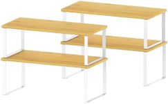 CADUKE Bamboo Spice Rack, 4-Pack Cupboard Shelf Organiser, Expandable Spice Holder, Kitchen Organiser Storage for Cupboard, Countertop, Cabinet, White