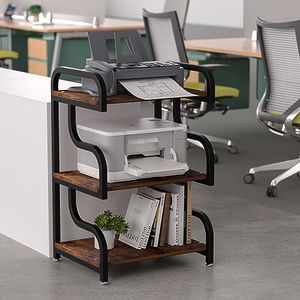 URLINE Printer Stand, 3-Tier Large Printer Stand, Durable Materials and Ample Storage Space, Printer Table for Home Office Organization,Rustic Brown