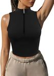 LASLULU Womens Crop Tops Half Zip Up Sleeveless Yoga Tops Compression Summer Athletic Shirts Sports Bra Seamless Workout Gym Pullover Going Out Tops(Black-Large)