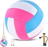 ELKCIP Volleyballs Official Size 5, Soft Bulk Recreational Volley Balls with Pump and Net Bag for Indoor Outdoor Beach Pool Water Sand Game Training Match Gift for Beginner Women, Pink