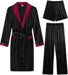 SWOMOG Men's 3 Pcs Robe Silk Satin 