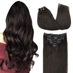 GOO GOO Clip in Hair Extensions Human Hair, 16inch 120g 7Pcs, #2 Dark Brown, Hair extensions for women, Human Hair Extensions Clip in