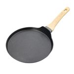 MasterChef Pancake Pan Non Stick Crepe Maker, Tawa for Induction Hob, Gas, Halogen & Ceramic Stoves, Swiss Engineered Scratch Resistant Aluminium with Wood-Look Handle, 25cm, Black