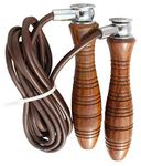 ISLERO Fitness Leather Adult Adjustable Weighted Indoor Gym Skipping Jump Speed Rope Wooden Handle Home Exercise Fat Burn Training Workout Boxing MMA (Brown (Adjustable))