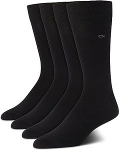 Calvin Klein Men's Dress Socks - Lightweight Cotton Blend Crew Socks (4 Pack), Solid Black, 7-12